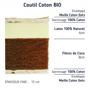 matelas bio en fibres de coco et latex naturel, 90x200