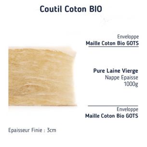 Coupe de notre surmatelas en laine et coton bio 70x190